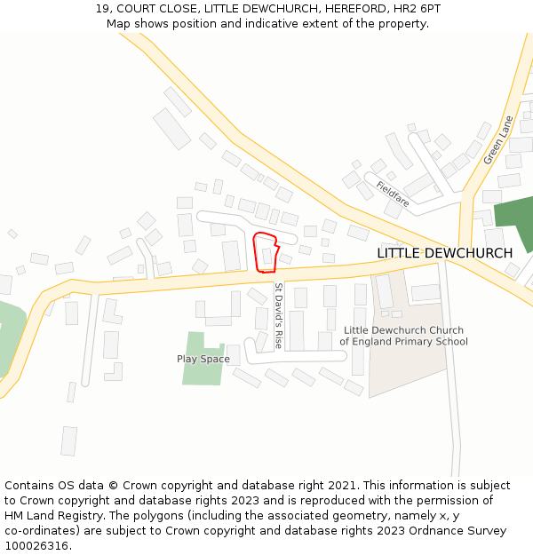 19, COURT CLOSE, LITTLE DEWCHURCH, HEREFORD, HR2 6PT: Location map and indicative extent of plot