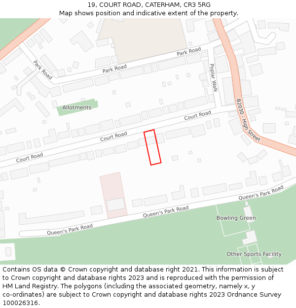 19, COURT ROAD, CATERHAM, CR3 5RG: Location map and indicative extent of plot