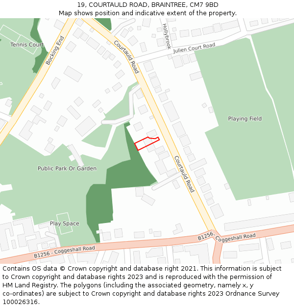 19, COURTAULD ROAD, BRAINTREE, CM7 9BD: Location map and indicative extent of plot