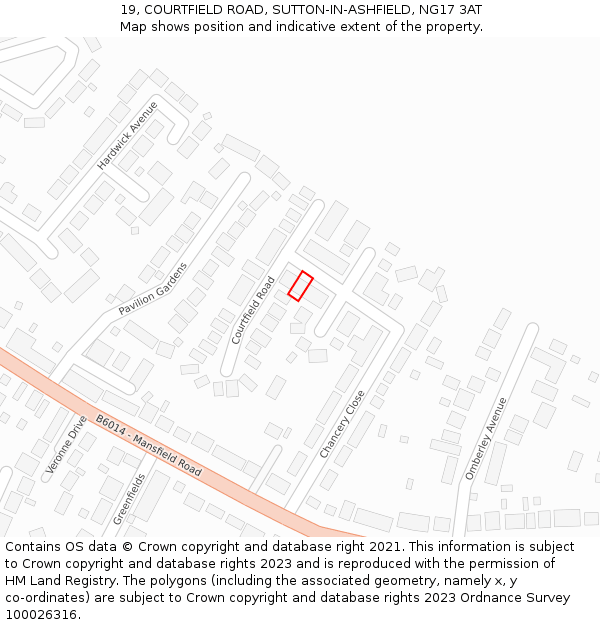 19, COURTFIELD ROAD, SUTTON-IN-ASHFIELD, NG17 3AT: Location map and indicative extent of plot