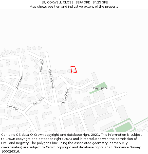 19, COXWELL CLOSE, SEAFORD, BN25 3FE: Location map and indicative extent of plot