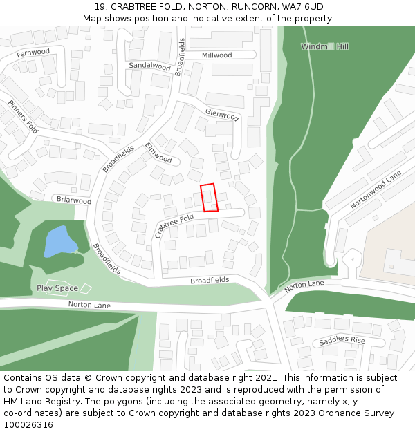 19, CRABTREE FOLD, NORTON, RUNCORN, WA7 6UD: Location map and indicative extent of plot