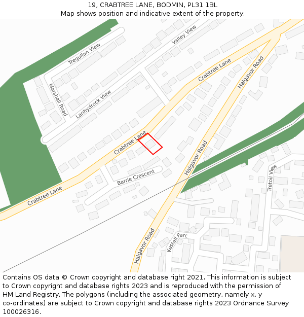 19, CRABTREE LANE, BODMIN, PL31 1BL: Location map and indicative extent of plot