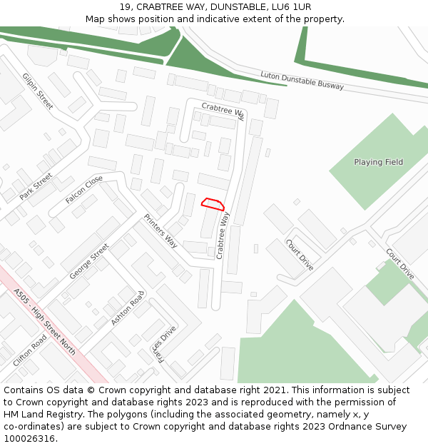 19, CRABTREE WAY, DUNSTABLE, LU6 1UR: Location map and indicative extent of plot