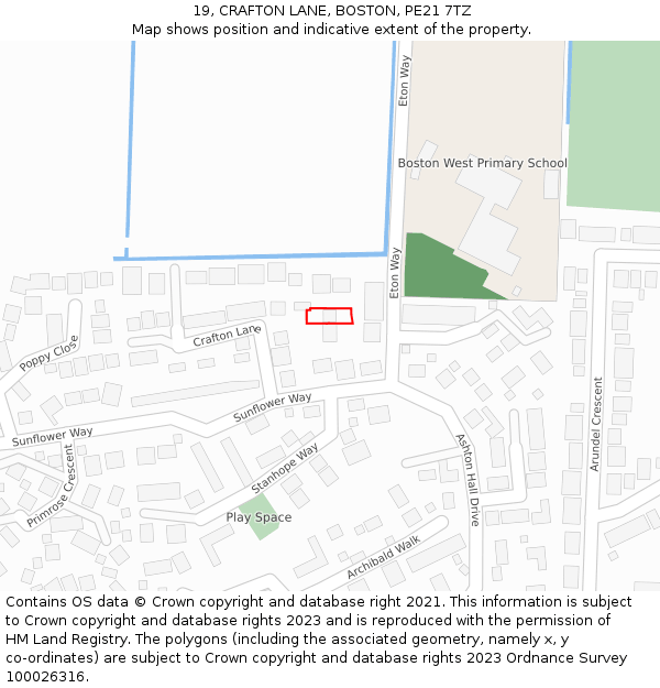 19, CRAFTON LANE, BOSTON, PE21 7TZ: Location map and indicative extent of plot