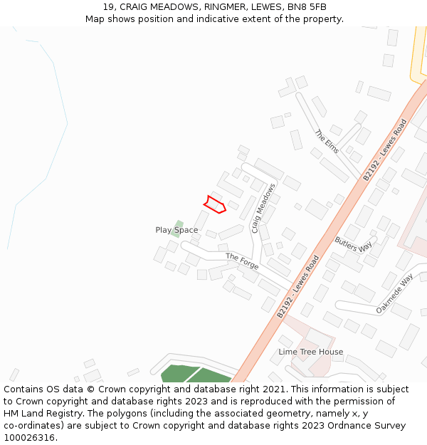 19, CRAIG MEADOWS, RINGMER, LEWES, BN8 5FB: Location map and indicative extent of plot