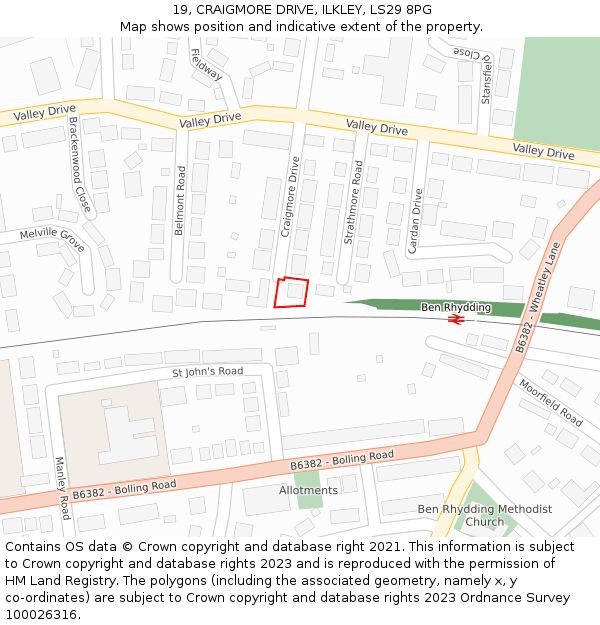 19, CRAIGMORE DRIVE, ILKLEY, LS29 8PG: Location map and indicative extent of plot