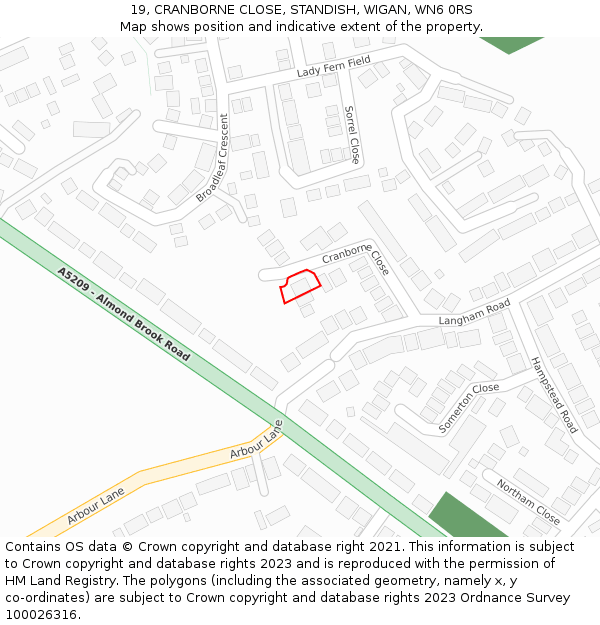 19, CRANBORNE CLOSE, STANDISH, WIGAN, WN6 0RS: Location map and indicative extent of plot