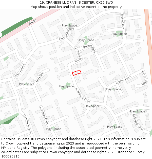 19, CRANESBILL DRIVE, BICESTER, OX26 3WQ: Location map and indicative extent of plot