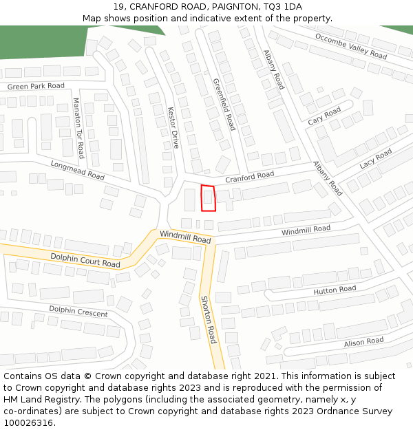 19, CRANFORD ROAD, PAIGNTON, TQ3 1DA: Location map and indicative extent of plot