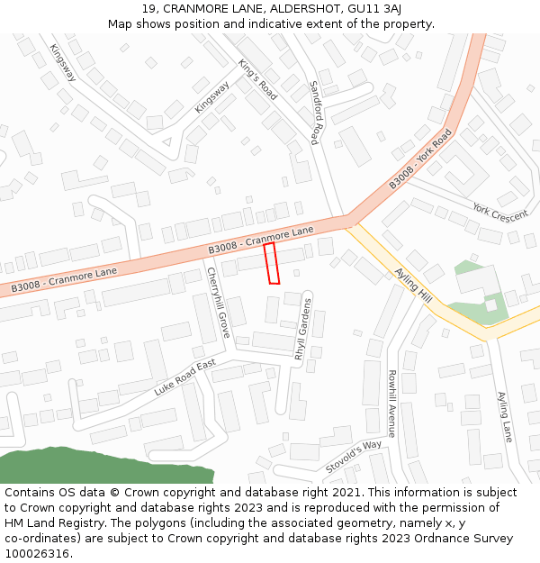 19, CRANMORE LANE, ALDERSHOT, GU11 3AJ: Location map and indicative extent of plot