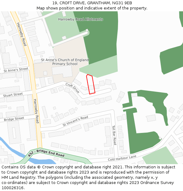 19, CROFT DRIVE, GRANTHAM, NG31 9EB: Location map and indicative extent of plot