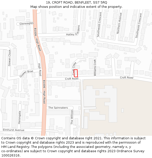 19, CROFT ROAD, BENFLEET, SS7 5RQ: Location map and indicative extent of plot