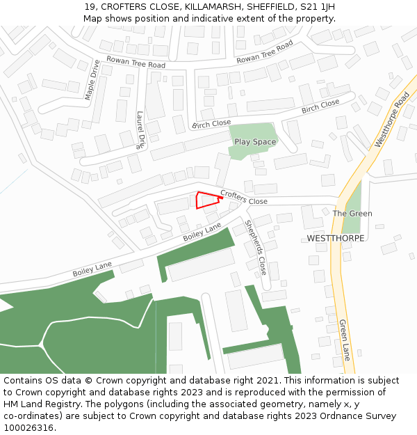 19, CROFTERS CLOSE, KILLAMARSH, SHEFFIELD, S21 1JH: Location map and indicative extent of plot