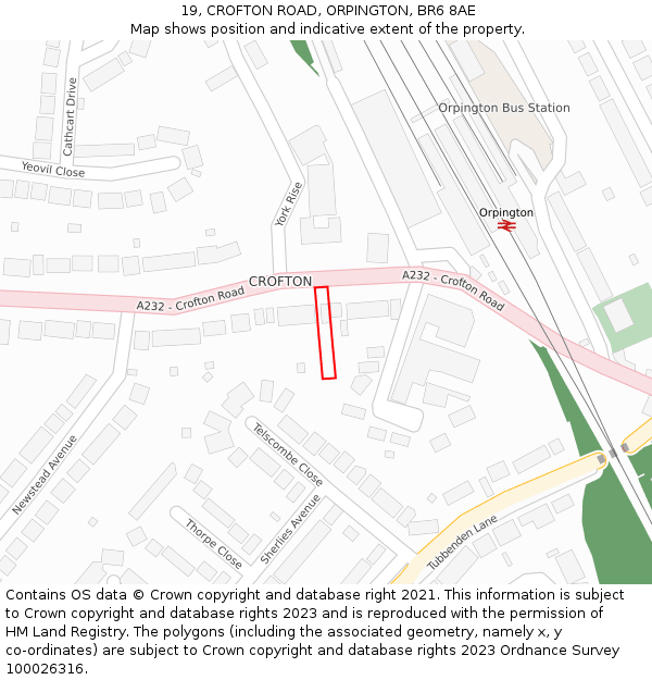 19, CROFTON ROAD, ORPINGTON, BR6 8AE: Location map and indicative extent of plot