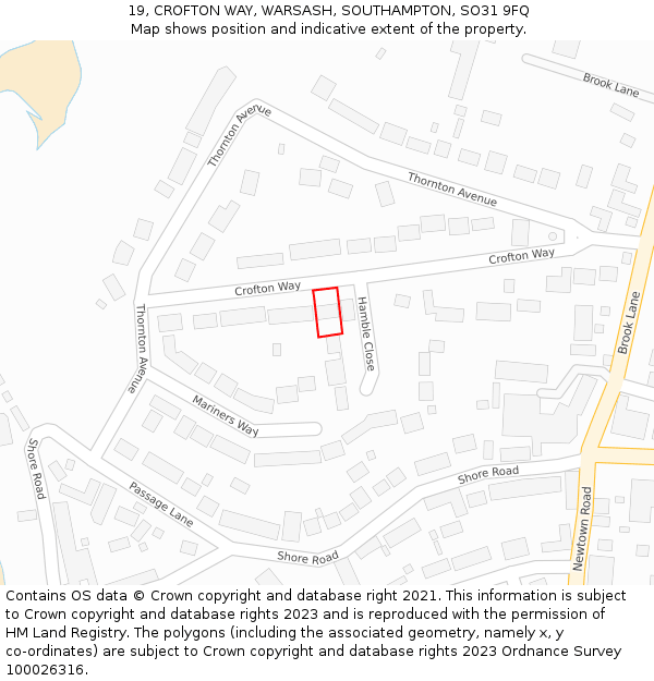 19, CROFTON WAY, WARSASH, SOUTHAMPTON, SO31 9FQ: Location map and indicative extent of plot