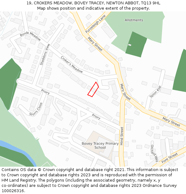 19, CROKERS MEADOW, BOVEY TRACEY, NEWTON ABBOT, TQ13 9HL: Location map and indicative extent of plot