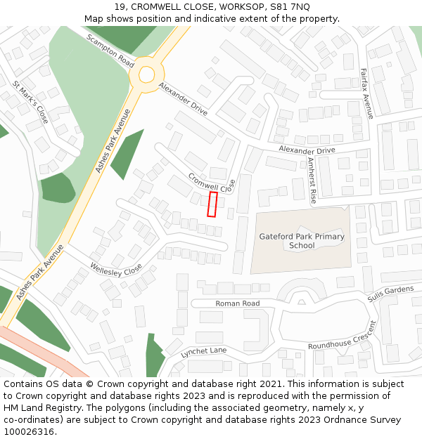 19, CROMWELL CLOSE, WORKSOP, S81 7NQ: Location map and indicative extent of plot