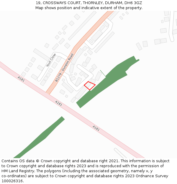 19, CROSSWAYS COURT, THORNLEY, DURHAM, DH6 3GZ: Location map and indicative extent of plot