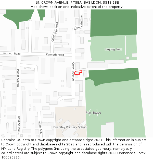 19, CROWN AVENUE, PITSEA, BASILDON, SS13 2BE: Location map and indicative extent of plot
