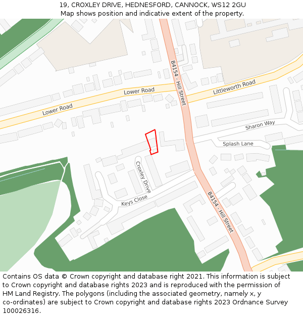 19, CROXLEY DRIVE, HEDNESFORD, CANNOCK, WS12 2GU: Location map and indicative extent of plot