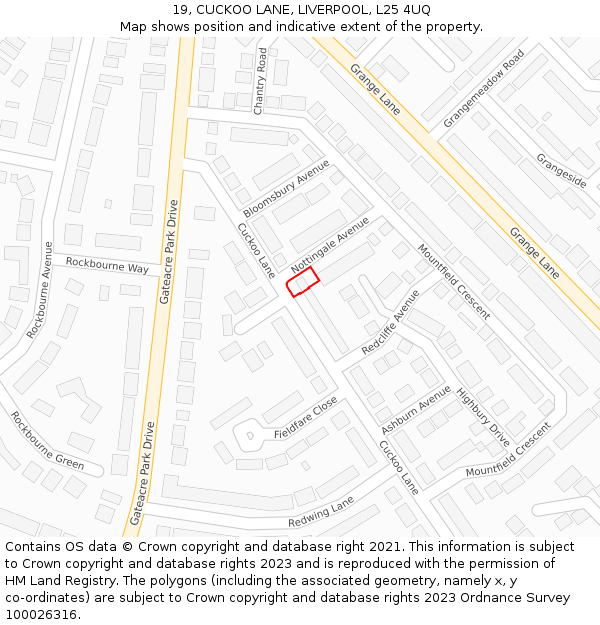 19, CUCKOO LANE, LIVERPOOL, L25 4UQ: Location map and indicative extent of plot