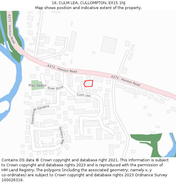 19, CULM LEA, CULLOMPTON, EX15 1NJ: Location map and indicative extent of plot