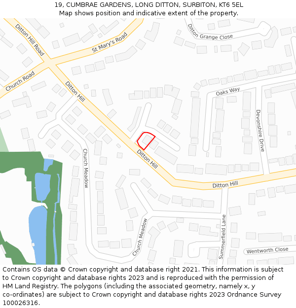 19, CUMBRAE GARDENS, LONG DITTON, SURBITON, KT6 5EL: Location map and indicative extent of plot