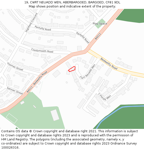 19, CWRT NEUADD WEN, ABERBARGOED, BARGOED, CF81 9DL: Location map and indicative extent of plot