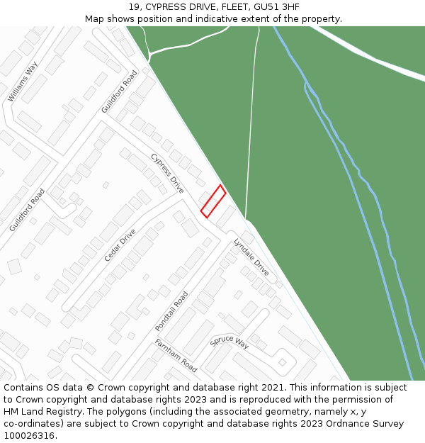 19, CYPRESS DRIVE, FLEET, GU51 3HF: Location map and indicative extent of plot
