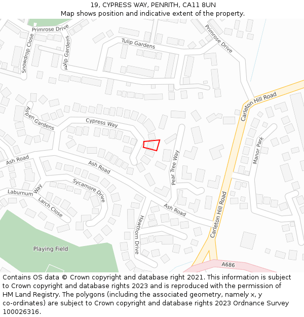 19, CYPRESS WAY, PENRITH, CA11 8UN: Location map and indicative extent of plot