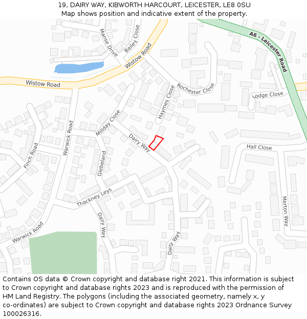19, DAIRY WAY, KIBWORTH HARCOURT, LEICESTER, LE8 0SU: Location map and indicative extent of plot