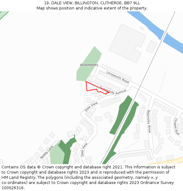 19, DALE VIEW, BILLINGTON, CLITHEROE, BB7 9LL: Location map and indicative extent of plot