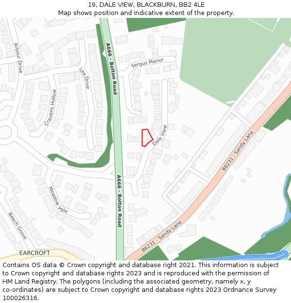 19, DALE VIEW, BLACKBURN, BB2 4LE: Location map and indicative extent of plot