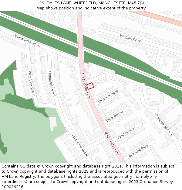 19, DALES LANE, WHITEFIELD, MANCHESTER, M45 7JN: Location map and indicative extent of plot