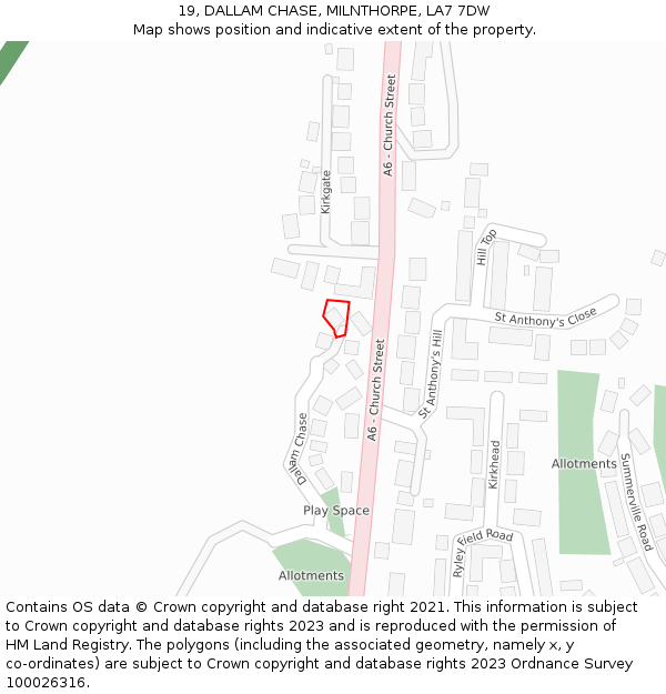 19, DALLAM CHASE, MILNTHORPE, LA7 7DW: Location map and indicative extent of plot