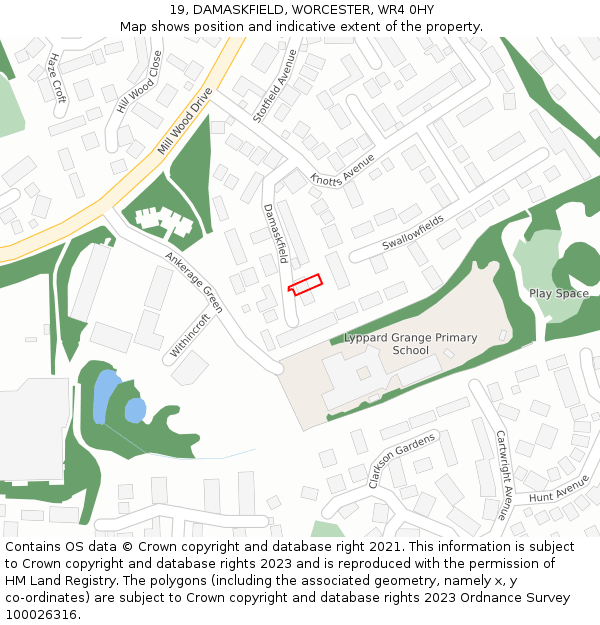 19, DAMASKFIELD, WORCESTER, WR4 0HY: Location map and indicative extent of plot