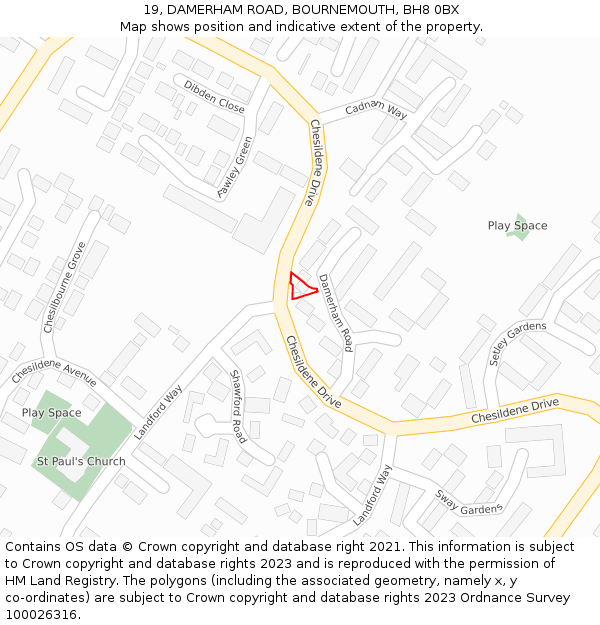 19, DAMERHAM ROAD, BOURNEMOUTH, BH8 0BX: Location map and indicative extent of plot