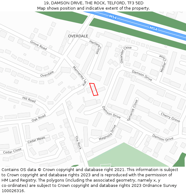 19, DAMSON DRIVE, THE ROCK, TELFORD, TF3 5ED: Location map and indicative extent of plot