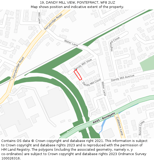 19, DANDY MILL VIEW, PONTEFRACT, WF8 2UZ: Location map and indicative extent of plot