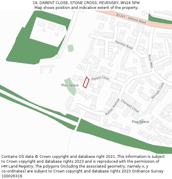19, DARENT CLOSE, STONE CROSS, PEVENSEY, BN24 5PW: Location map and indicative extent of plot