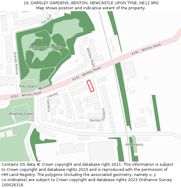 19, DARSLEY GARDENS, BENTON, NEWCASTLE UPON TYNE, NE12 9RG: Location map and indicative extent of plot