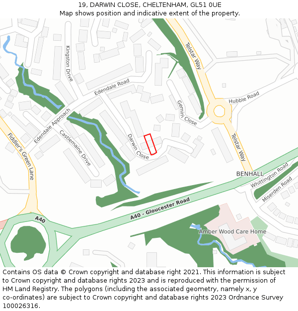 19, DARWIN CLOSE, CHELTENHAM, GL51 0UE: Location map and indicative extent of plot