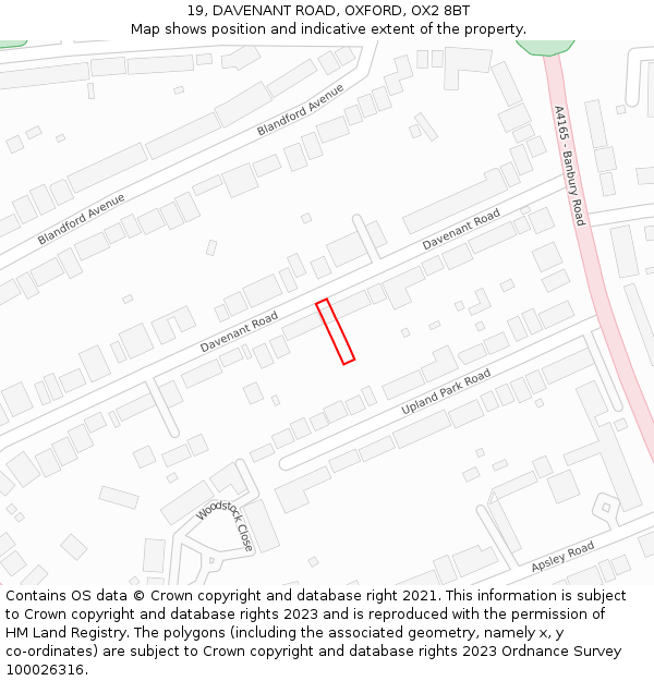 19, DAVENANT ROAD, OXFORD, OX2 8BT: Location map and indicative extent of plot