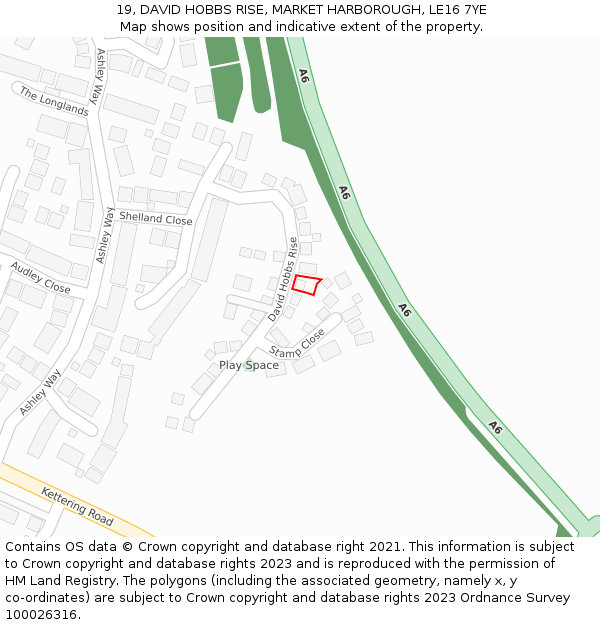 19, DAVID HOBBS RISE, MARKET HARBOROUGH, LE16 7YE: Location map and indicative extent of plot