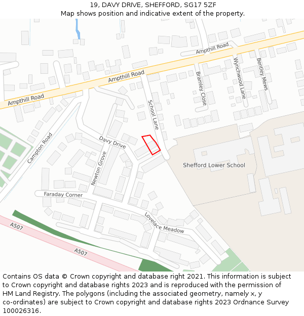 19, DAVY DRIVE, SHEFFORD, SG17 5ZF: Location map and indicative extent of plot