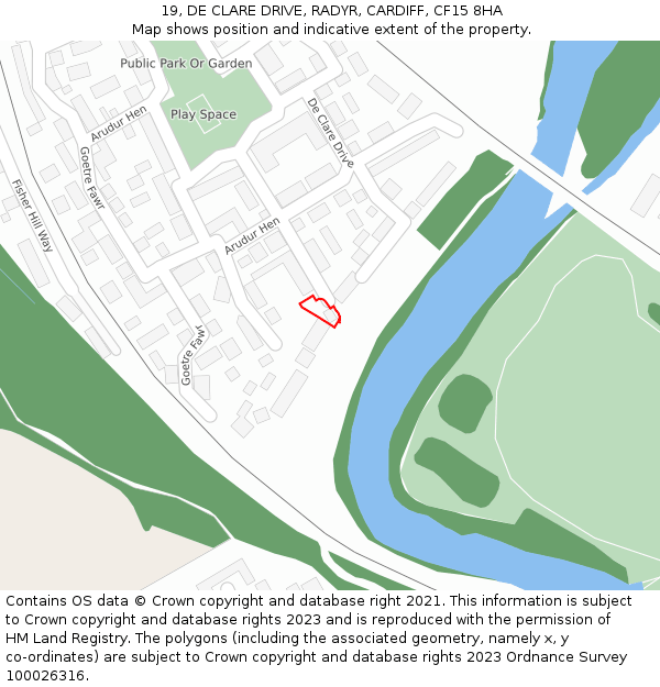 19, DE CLARE DRIVE, RADYR, CARDIFF, CF15 8HA: Location map and indicative extent of plot