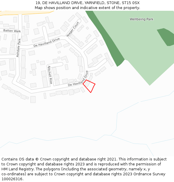 19, DE HAVILLAND DRIVE, YARNFIELD, STONE, ST15 0SX: Location map and indicative extent of plot
