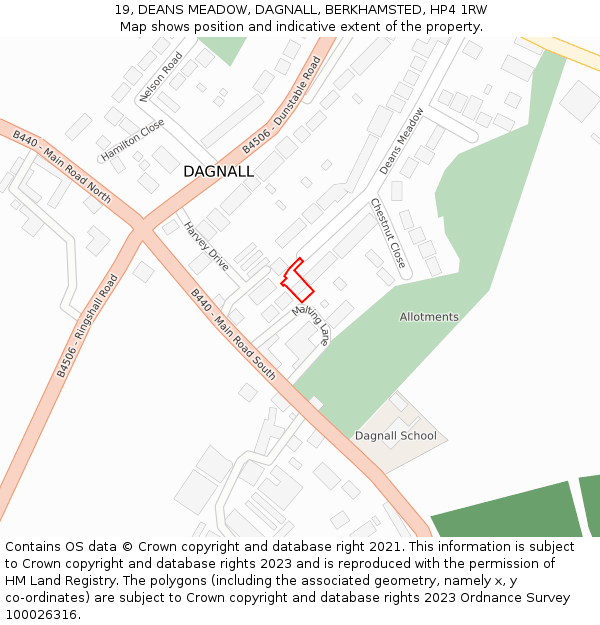 19, DEANS MEADOW, DAGNALL, BERKHAMSTED, HP4 1RW: Location map and indicative extent of plot