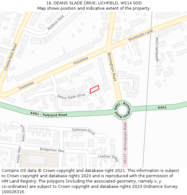 19, DEANS SLADE DRIVE, LICHFIELD, WS14 0DD: Location map and indicative extent of plot